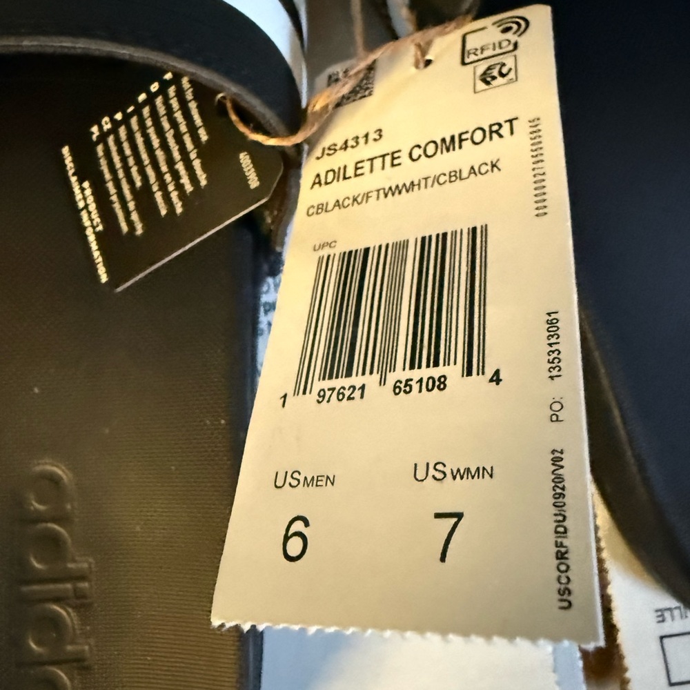 Adidas Adilette Comfort Slides in Black and White - Picture 2 of 3
